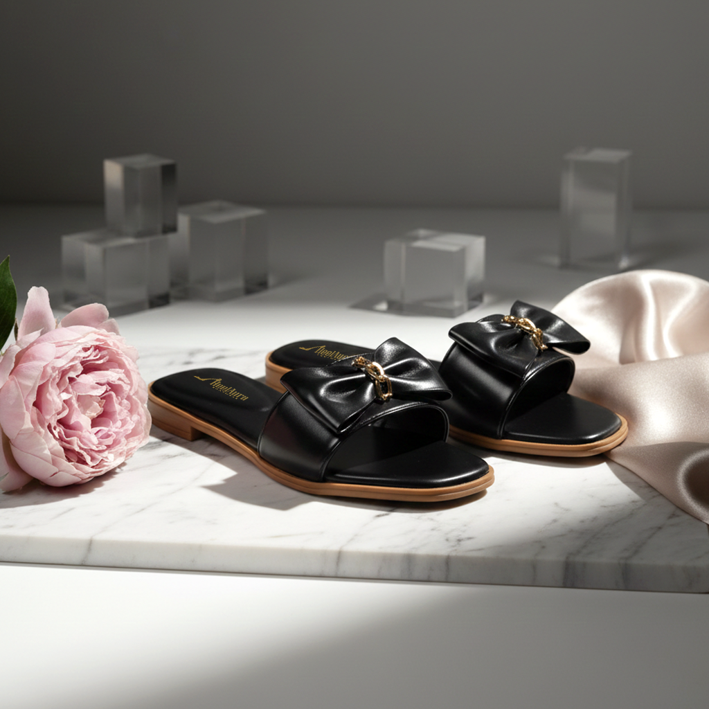 Black Bow Chain Slides